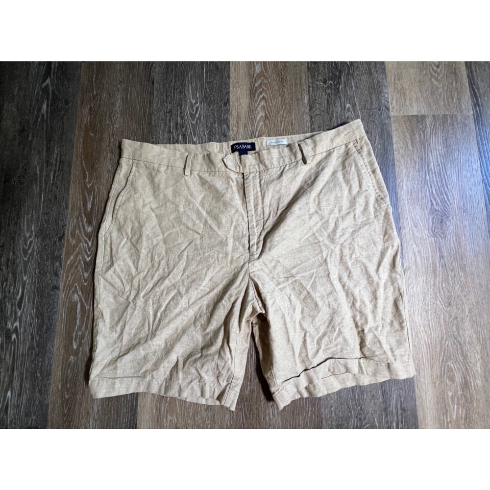 Jos. A. Bank Shorts Mens 42 Tan Excellent Tailored Fit Linen Blend Flat Front